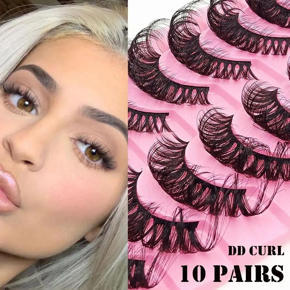 10 Pairs Eyelashes Extension Natural Long Wispy Volume Fluffy Soft DD Curl False Eyelashes Faux Mink Russia Volume